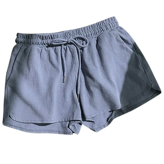 Jalioing Summer Drawstring Shorts for Women Elastic Waist Casual Basic Short Pants Solid Color Loose Shorts with Pocket