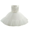 thumbnail image 1 of Jalioing Summer Little Girl Puffy Dresses Ruched Stacked Skirt Elegant Birthday Party Princess Dress (1-2 Years, White), 1 of 5