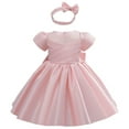 thumbnail image 1 of Jalioing Summer Little Girl Puffy Dresses Ruched Stacked Skirt Elegant Birthday Party Princess Dress (3-4 Years, Pink), 1 of 9