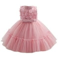 thumbnail image 1 of Jalioing Summer Little Girl Puffy Dresses Ruched Stacked Skirt Elegant Birthday Party Princess Dress (6-12 Months, Pink), 1 of 9