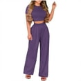 thumbnail image 1 of Jalioing Summer Lounge Set for Women Short Sleeve Crop Top with Pleated High Waist Palazzo Pant 2 Piece Sets, 1 of 7