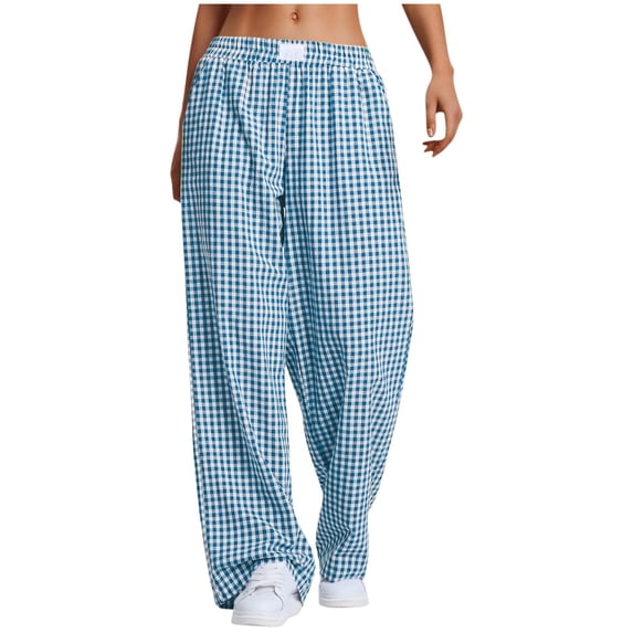 Jalioing Summer Pajama Pants for Women Elastic Waist Loose Plaid Lounge Pants with Pocket Casual Sleepwear