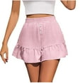 thumbnail image 1 of Jalioing Summer Plaid Shorts Women's Ruffle Trim High Waist Casual Short Pants Fashion Lounge Shorts, 1 of 4