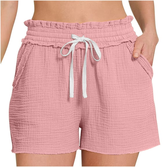 Jalioing Summer Shorts for Women Elastic Waistband Drawstring Fashion Shorts Trendy Casual Shorts with Pocket