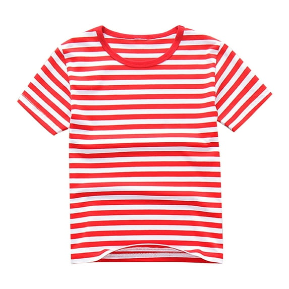 Jalioing Summer T Shirt Kids Cotton Short Sleeve Crew Neck Striped Tee Shirt Boys Girls Casual Athletic Tops