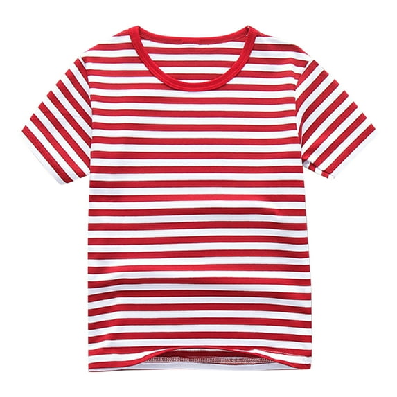 Jalioing Summer T Shirt Kids Cotton Short Sleeve Crew Neck Striped Tee Shirt Boys Girls Casual Athletic Tops