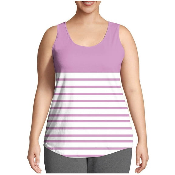 Jalioing Summer Tank Tops for Women Striped Sleeveless Plus Size Shirts Casual Oversized Crew Neck T Shirts