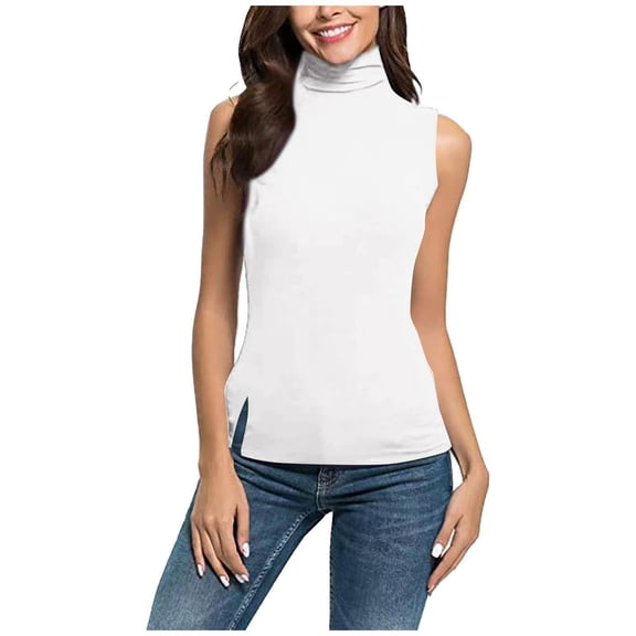 Jalioing Summer Tops Women's Turtle Neck Sleeveless Fashion Tank Shirts Dressy Casual Slim Tunic Tee Trendy
