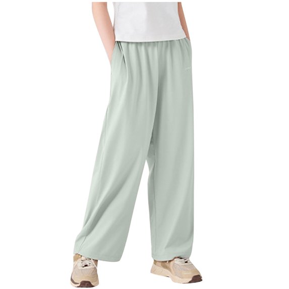 Jalioing Summer Trousers for Kids Girls Lightweight Elastic Waist Casual Athletic Pants Loose Slacks with Pocket