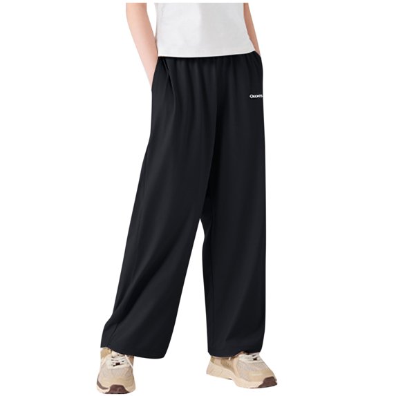 Jalioing Summer Trousers for Kids Girls Lightweight Elastic Waist Casual Athletic Pants Loose Slacks with Pocket