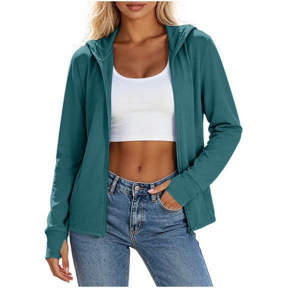Jalioing Sun Protection Jacket for Women Lightweight Breathable Zip Up Hooded Jacket Outdoor Sport Jacket with Pocket