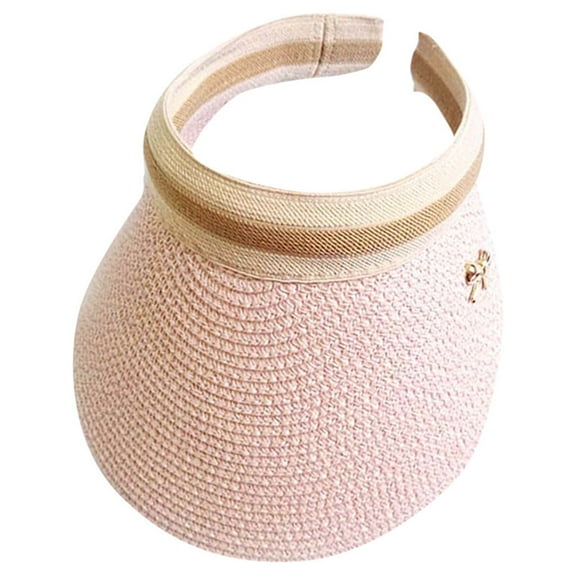 Jalioing Sun Visor Hat for Women Wide Trim Sun Protection Ponytail Straw Hat Packable Summer Beach Hat Foldable