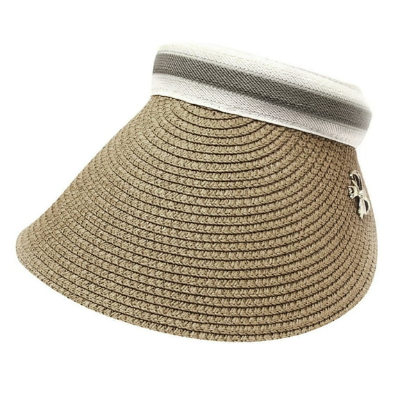 Jalioing Sun Visor Hat for Women Wide Trim Sun Protection Ponytail Straw Hat Packable Summer Beach Hat Foldable