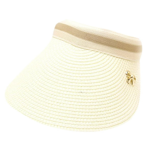 Jalioing Sun Visor Hat for Women Wide Trim Sun Protection Ponytail Straw Hat Packable Summer Beach Hat Foldable