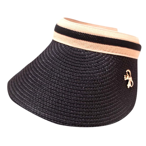 Jalioing Sun Visor Hat for Women Wide Trim Sun Protection Ponytail Straw Hat Packable Summer Beach Hat Foldable