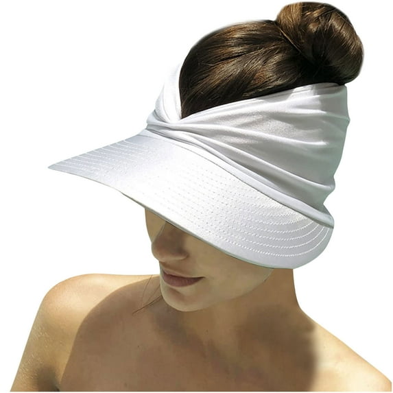 Jalioing Sun Visor for Women UV Protection Wide Brim Beach Hat Foldable Ponytail Summer Hat Sports Golf Cap