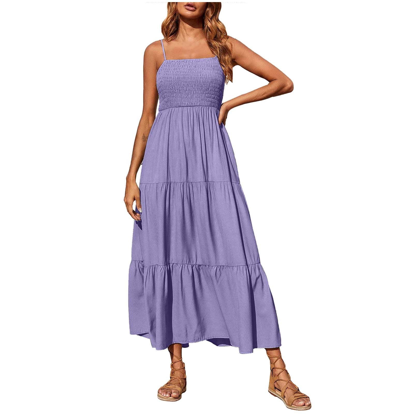 Jalioing Sundress for Women Spaghetti Strap Smocked Dresses