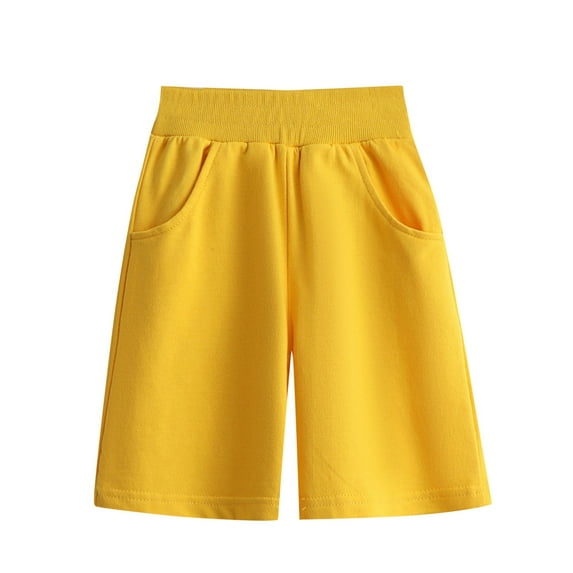 Jalioing Sweat Shorts for Kids Elastic Waist Knee Length Athletic Shorts Solid Color Summer Cotton Sport Shorts