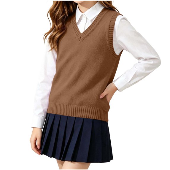 Jalioing Sweater Vest for Girls Boys Sleeveless V Neck Pullover Vest Kids Teen Plain School Uniform Sweater 5-17 Years