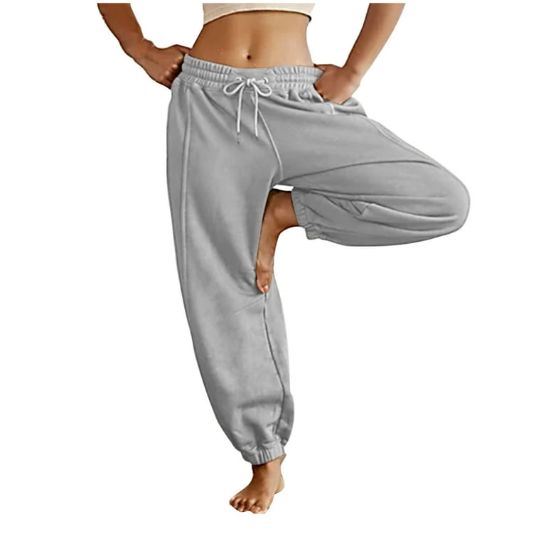Jalioing Sweatpants for Women High Waist Elastic Rise Solid Color Cinch  Bottom Leg Loose Athletic Pants (Large, Gray)