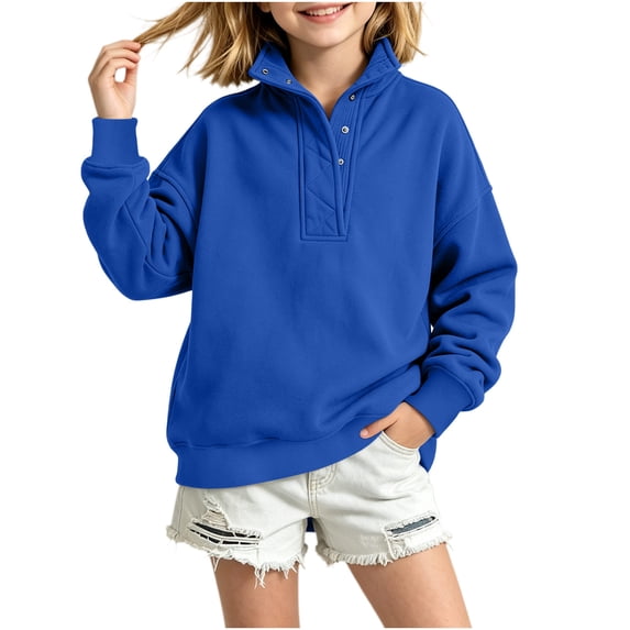 Jalioing Sweatshirt for Kids Fashion Solid Long Sleeve Stand Collar Button Pullover Tops Teen Casual Athletic Shirt