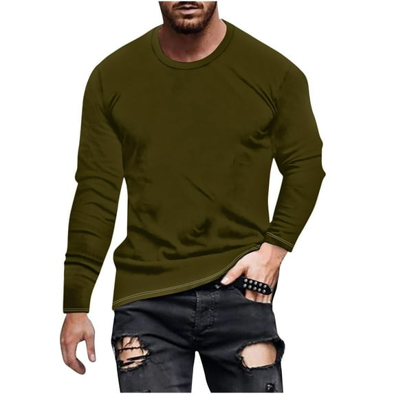 Jalioing T Shirt for Men Classic Casual Long Sleeve Crew Neck Pullover Tee Solid Color Basic Tee Shirts S-5XL