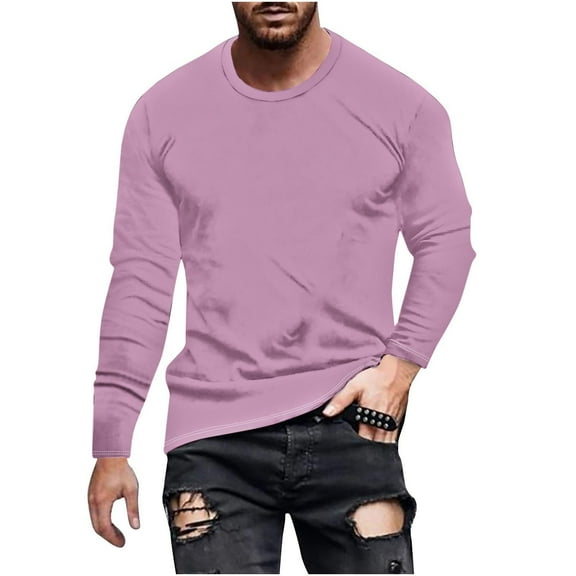 Jalioing T Shirt for Men Classic Casual Long Sleeve Crew Neck Pullover Tee Solid Color Basic Tee Shirts S-5XL