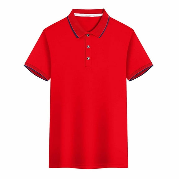 Jalioing T-Shirt for Women Lapel Button Quick Dry Golf Shirt Plus Size Summer Short Sleeved Unisex Shirts (3X-Large, Red)