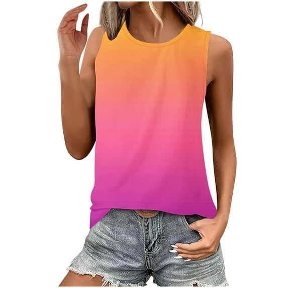 Jalioing Tank Tops for Women Color Block Sleeveless Fashion T Shirt Crew Neck Casual Loose Summer Shirts 2025