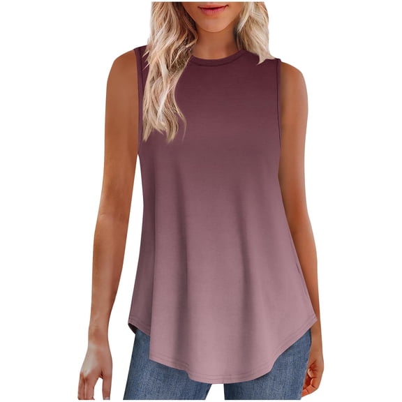 Jalioing Tank Tops for Women Crew Neck Sleeveless Flowy Casual Shirts Gradient Print Summer Fashion T Shirts