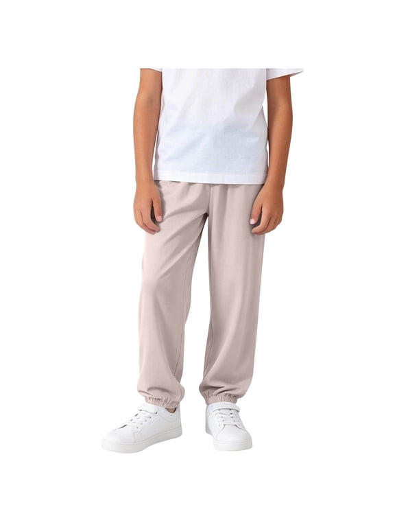 Teen Boys Lounge Pants Lightweight Elastic Waist Plain Long Pants Soft Comfy Cinch Bottom Joggers 3-16 Years