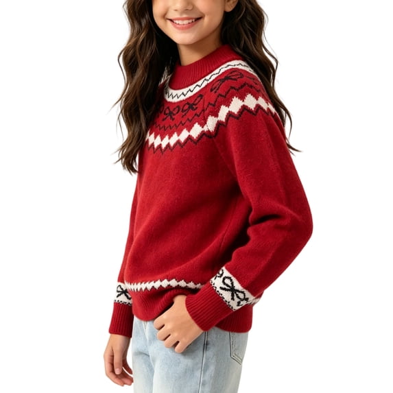Jalioing Teen Girls Crew Neck Sweaters Fashion Long Sleeve Graphic Sweater Pullover Winter Casual Knitted Tops 9-15 Years