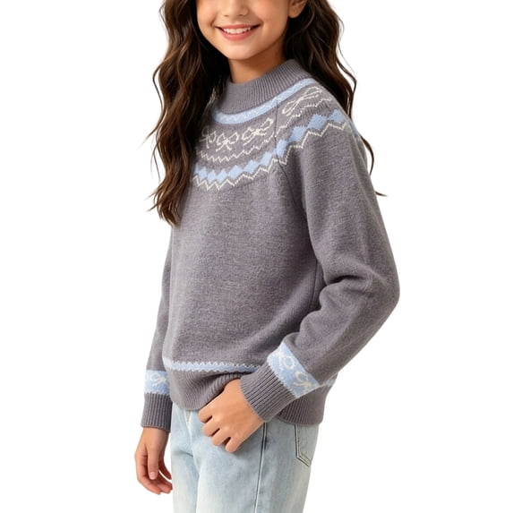 Jalioing Teen Girls Crew Neck Sweaters Fashion Long Sleeve Graphic Sweater Pullover Winter Casual Knitted Tops 9-15 Years