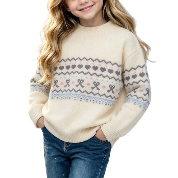 Jalioing Teen Girls Crew Neck Sweaters Fashion Long Sleeve Graphic Sweater Pullover Winter Casual Knitted Tops 9-15 Years
