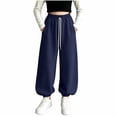 thumbnail image 1 of Jalioing Teen Girls Wide Leg Sweatpants Elastic Waist Drawstring Baggy Joggers Loose Solid Cuffed Athletic Pants with Pocket, 1 of 7
