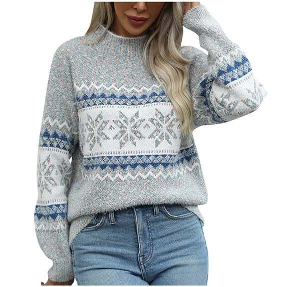 Jalioing Thermal Sweater for Women Mock Neck Vintage Printed Lounge Comfy Pullover Knitwear (Medium, Gray)