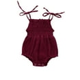 thumbnail image 1 of Jalioing Toddler Baby Girls Cami Rompers Adjustable Camisole Overalls Sleeveless Pleated Infants Bodysuits (12-18 Months, Wine), 1 of 1