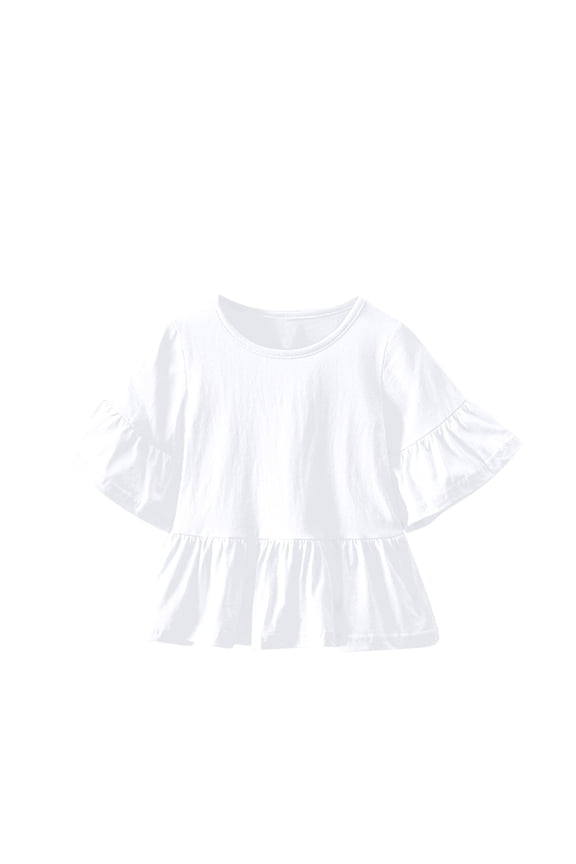 Toddler Baby Girls Cute Tops Flare Short Sleeve Blouses Ruffle Crew Neck Cotton Tunic Shirts Summer Clothes