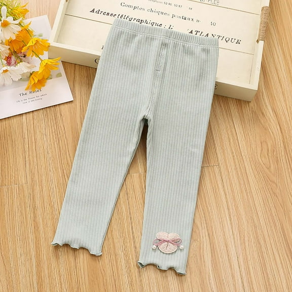 Jalioing Toddler Baby Girls Leggings Soft Stretchy Ribbed Knit Long Pants Cute Elastic Waist Yoga Pants