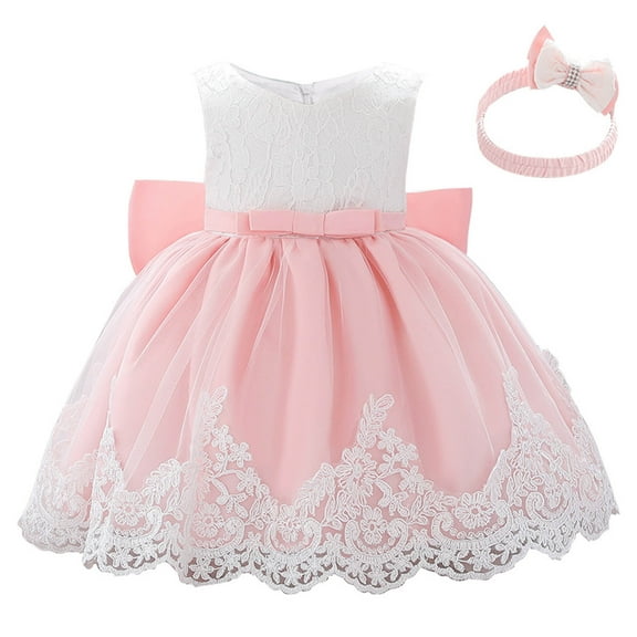 Jalioing Toddler Baby Girls Puffy Dress Sleeveless Bowknot Cake Skirt Birthday Party Cute Dresses 0-24 Months (18-24 Months, Pink)
