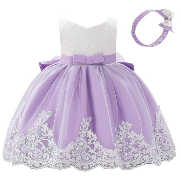 Jalioing Toddler Baby Girls Puffy Dress Sleeveless Bowknot Cake Skirt Birthday Party Cute Dresses 0-24 Months (18-24 Months, Purple)