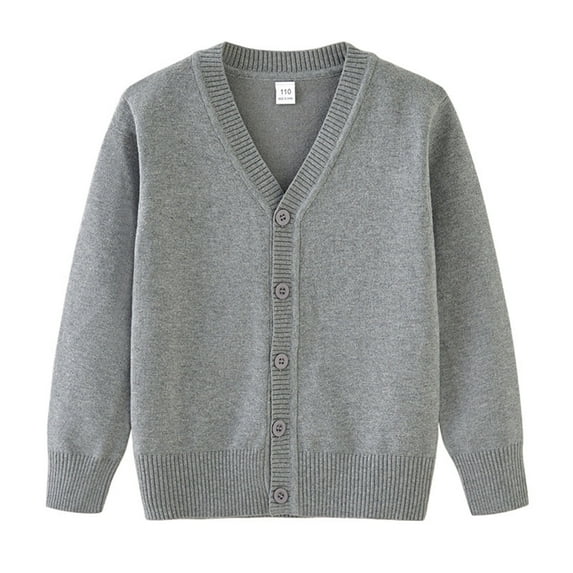 Jalioing Toddler Baby Sweater Cardigan V-Neck Single-Breasted Button Solid Color Long Sleeved Knitted Outwear (18-24 Months, Gray)