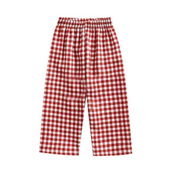 Jalioing Toddler Babys Cotton Trousers Elastic Waist Wide Leg Plaid Pants Lightweight Summer Long Pants for Kids