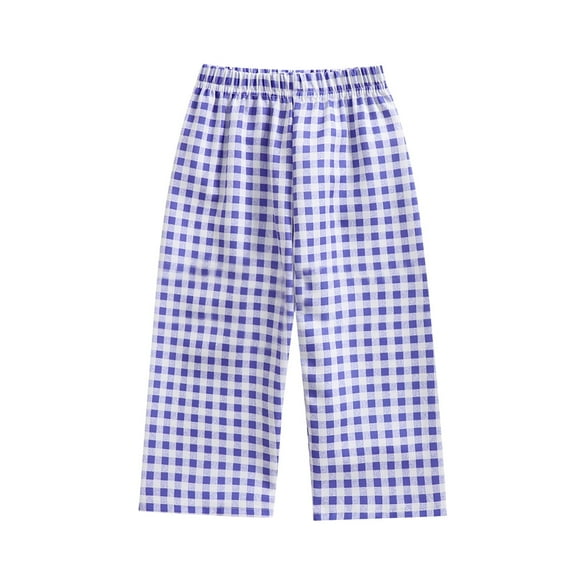 Jalioing Toddler Babys Cotton Trousers Elastic Waist Wide Leg Plaid Pants Lightweight Summer Long Pants for Kids