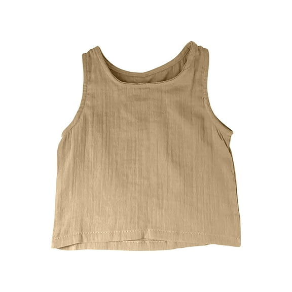 Jalioing Toddler Babys Linen Tank Tops Casual Loose Crew Neck Sleeveless Summer Shirts Boys Girls Basic Shirt