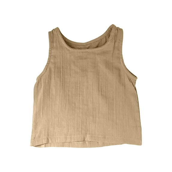Jalioing Toddler Babys Linen Tank Tops Casual Loose Crew Neck Sleeveless Summer Shirts Boys Girls Basic Shirt