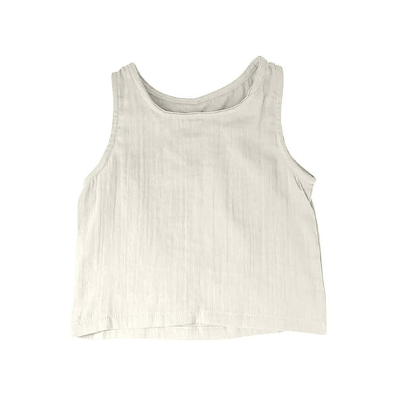 Jalioing Toddler Babys Linen Tank Tops Casual Loose Crew Neck Sleeveless Summer Shirts Boys Girls Basic Shirt