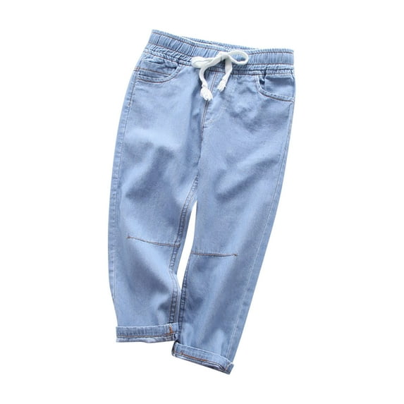 Jalioing Toddler Boys Denim Pant Elastic Waist Lounge Pants Straight-Leg Kids Boy's Casual Jean