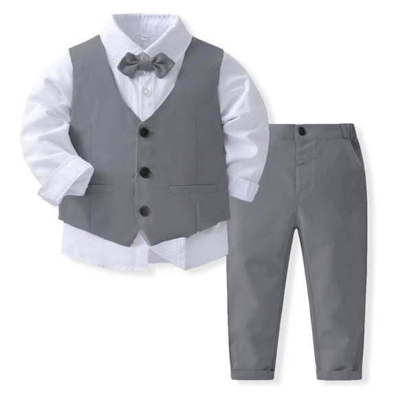 Jalioing Toddler Boys Formal Suit Set 3 Piece Dress Vest Bowtie Shirt Pants Set Kids Wedding Party Clothes 1-8 Years