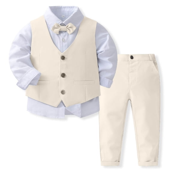 Jalioing Toddler Boys Formal Suit Set 3 Piece Dress Vest Bowtie Shirt Pants Set Kids Wedding Party Clothes 1-8 Years